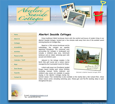 Screenshot of Aberleri Cottages website