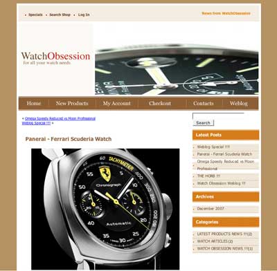 Screenshot of the Watch Obsession Weblog