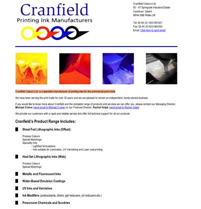 Screen Grab of Cranfeild Colours Website